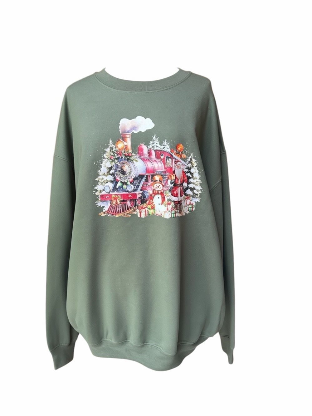NWOT Gildan Heavy Blend Red‎ Christmas Train Crewneck Sweatshirt